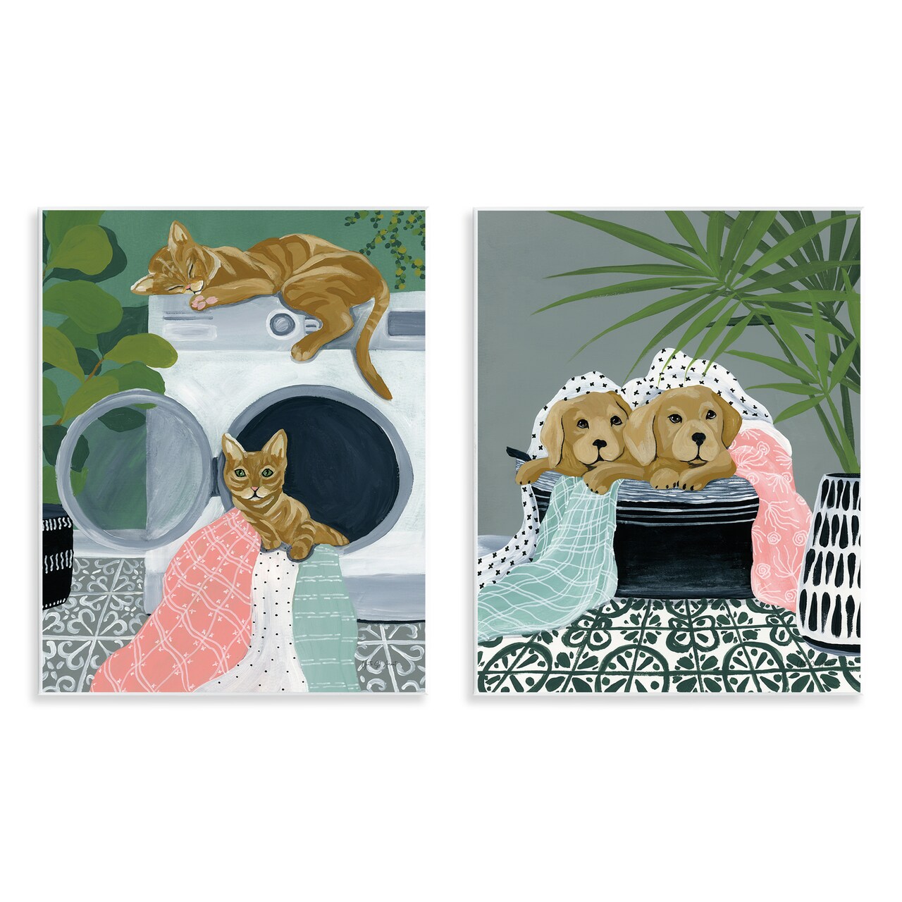 Stupell Industries Cats & Dogs Laundry Room 2pc Wall Plaque Art Set Design by Yvette St. Amant